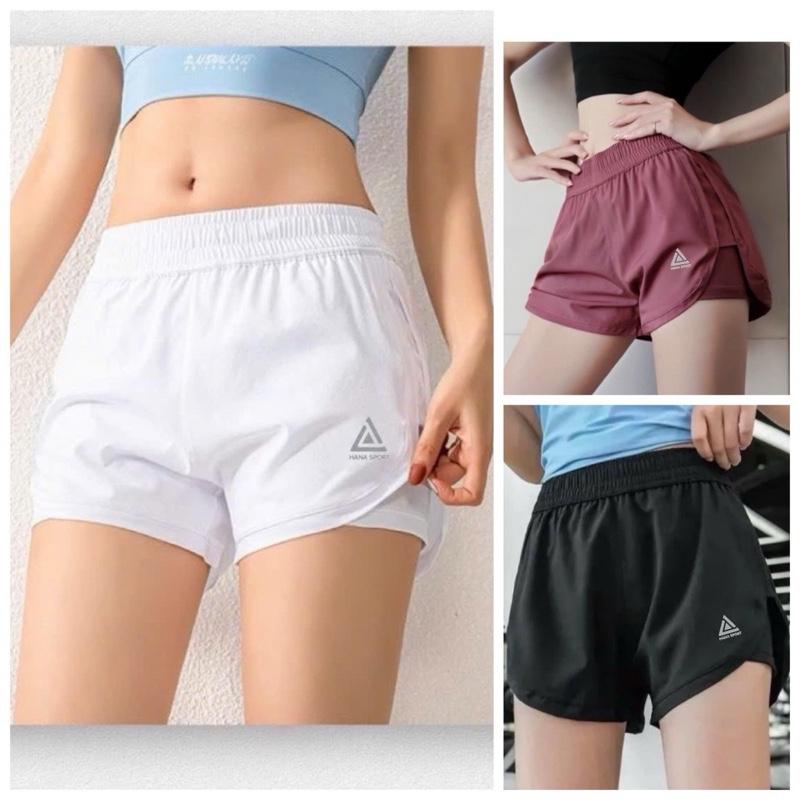 quần short thể thao tập gym yoga nữ 2 lớp lưng cao