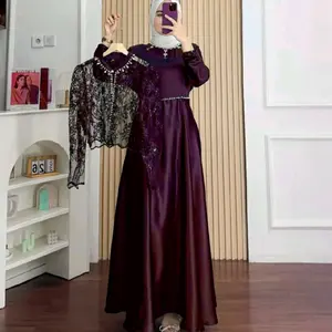 Sakura Dress Bahan Slik Mix Barukat Gliter aplikasi payet mutiara Gamis acara Pesta Lebaran Hajian umroh couple  Ibu dan anak Pirall termurah