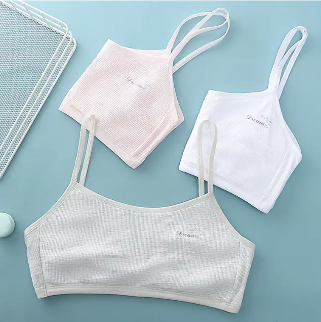 Thin Fixed pads Pure Cotton Girl Lingerie Developmental vest kids bra Children student teenage cup