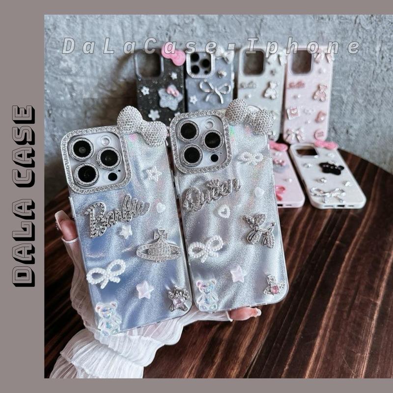 Ốp Lưng Hologram Camera Đá Bảo Vệ Camera Charm Nơ Queen Bae Nơ Đá