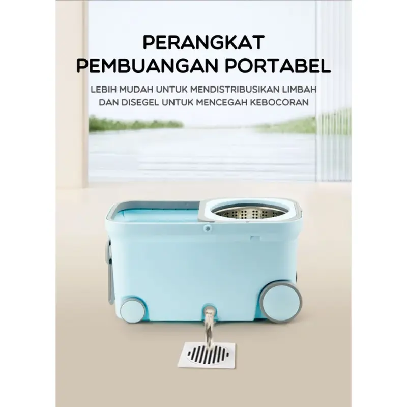 BONBOX Alat Pel Lantai 2 in 1 Kain Fiber dengan 4 Roda Ember Spin Mop Mencuci dan Membilas Alat Pembersih Lantai BCT401101