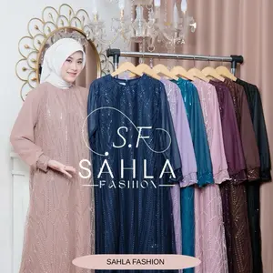 Gamis Luna Lace Dress Mix Brukat Spangkle Gamis Ceruty Baby Doll Premium Terbaru Pesta Muslimah