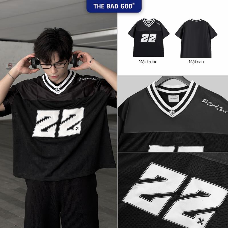 Áo Thun Cổ Tim Nam Nữ The Bad God Shadow22 Form Boxy Chất Liệu Vải Lưới Kết Hợp Vải Tráng Bạc Hình Thêu Họa Tiết