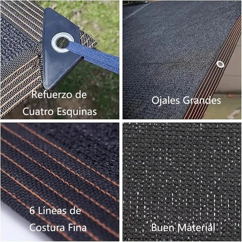 Malla Sombra 6x4m 98% Bloqueo UV – Tela Resistente con Ojales y Cuerda – Para Jardín, Patio, Estacionamiento – Negro - Foto 2