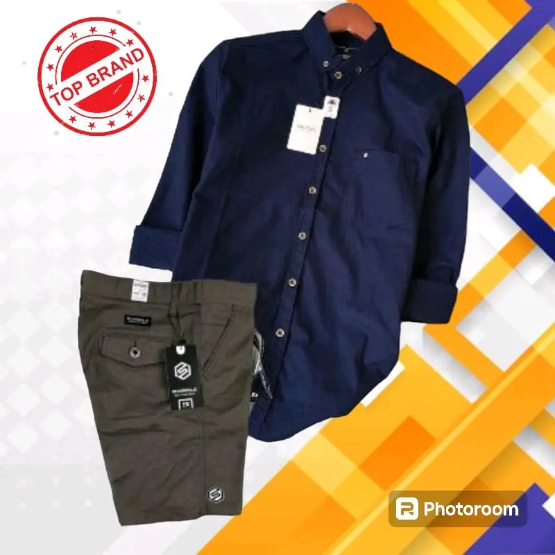 Setelan Kemeja Lengan Panjang Ter Hits Pria Dewasa Celana Pendek Pria Setelan Pria Kekinian Paket Distro Katun 0