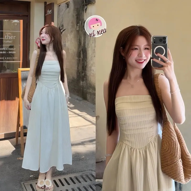 Váy 2 dây đũi gân XIXEOSHOP sóng dáng dài, đầm maxi phong cách tiểu thư - V458 Nữ Women