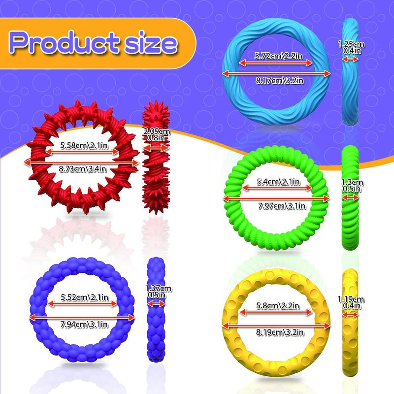 Product Introduction of Silicone Texture Decompression Toy, 5 Counts/set Colorful Fidget Toys, Sensory Texture Bracelet, Stress Relief Toy for Kids & Adults 1