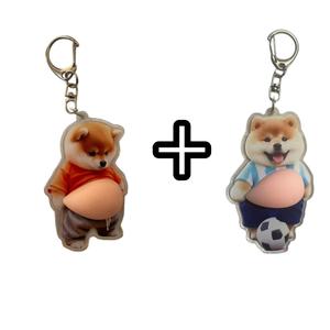 2個セット 3Dお腹がポコッとした犬のキーホルダー、多機能吊り下げフック（装飾用）、おもしろいいたずらグッズ、かわいいキャラクターアクセサリー
