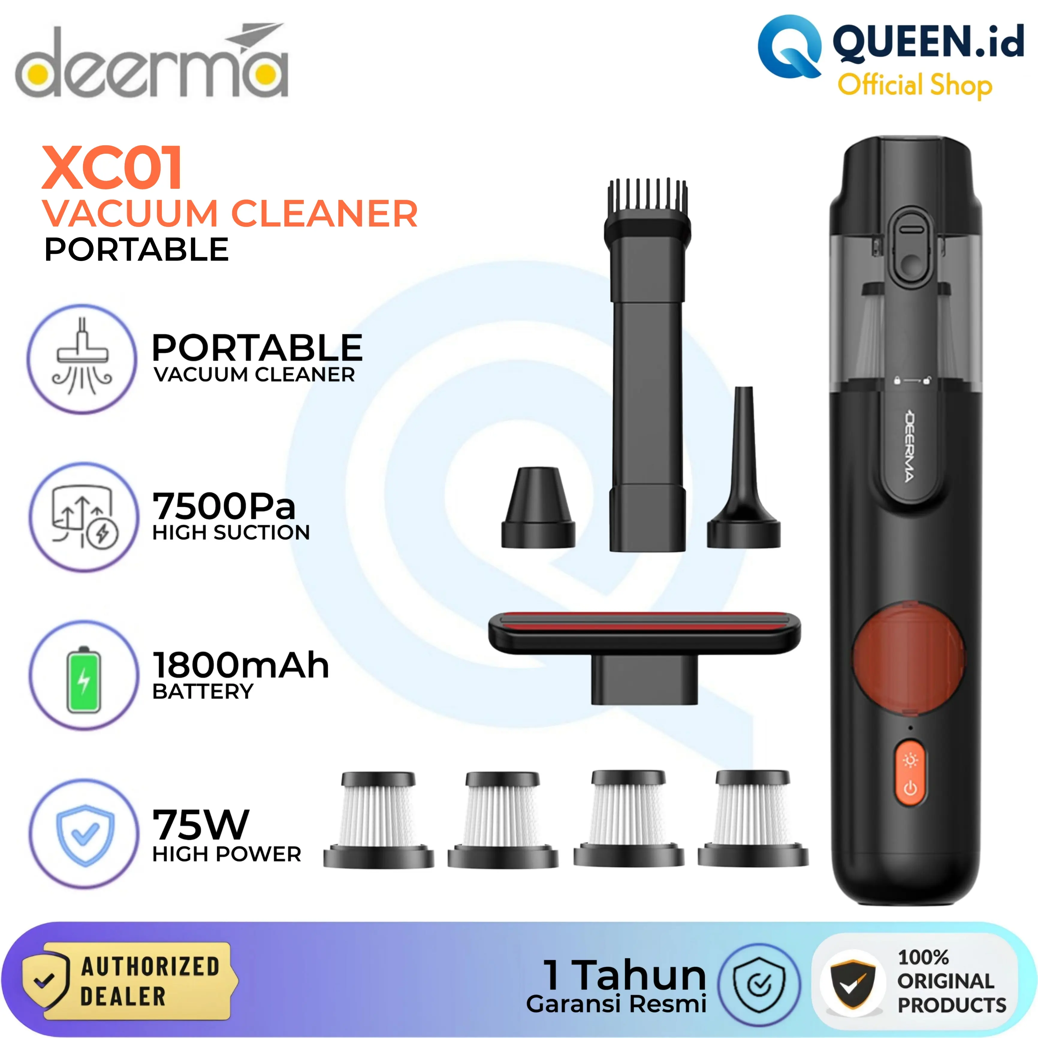 Deerma XC01 Wireless Portable Vacuum Cleaner Penyedot Penghisap Pembersih Debu 5in1 1800mAh 7500Pa Rechargeable USB-C