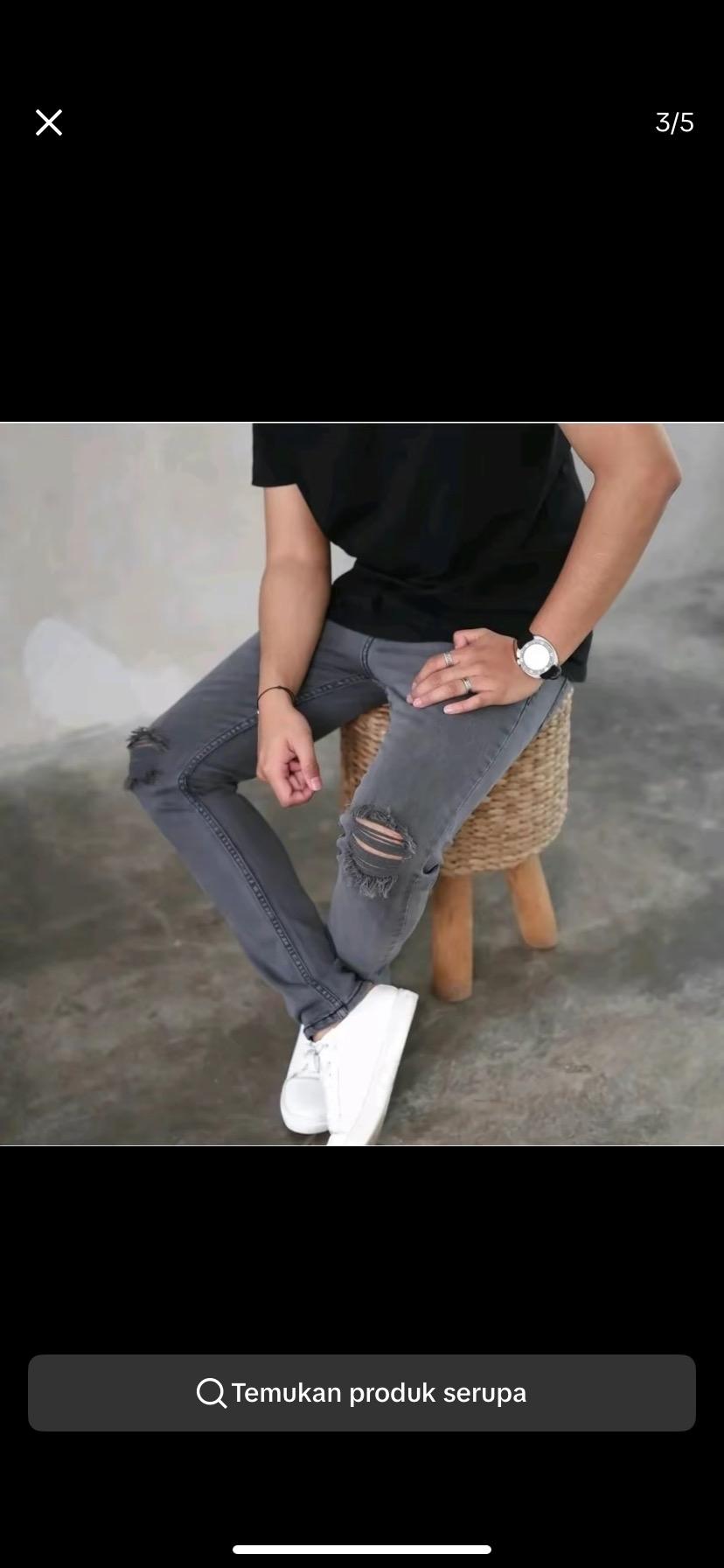 Celana Jeans Panjang Sofjeans Abu Sobek Lutut Pria 28-33 Denim Slimfit Stretch Distro Cowok Dewasa