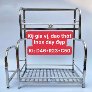 Kệ inox đựng dao thớt, gia vị đa năng 2 tầng – Inox sáng bóng, dày dặn – Kích thước 46x23x50cm