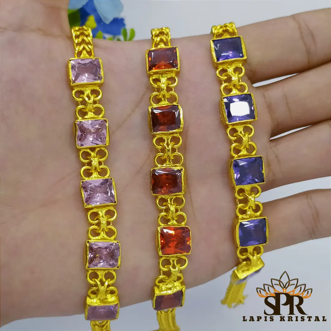 GELANG  B14 BATU PERMATA PERHIASAN EMAS LAPIS KRISTAL