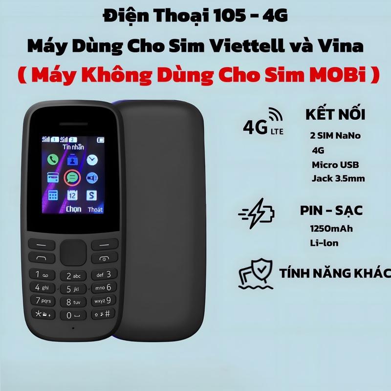 Điên Thoại 105 4G ( 2019 ) | Hỗ Trợ Sim 4G Viettelll và vina | Loa To | Sóng Khoẻ | 2 Sim | Máy Mới Full