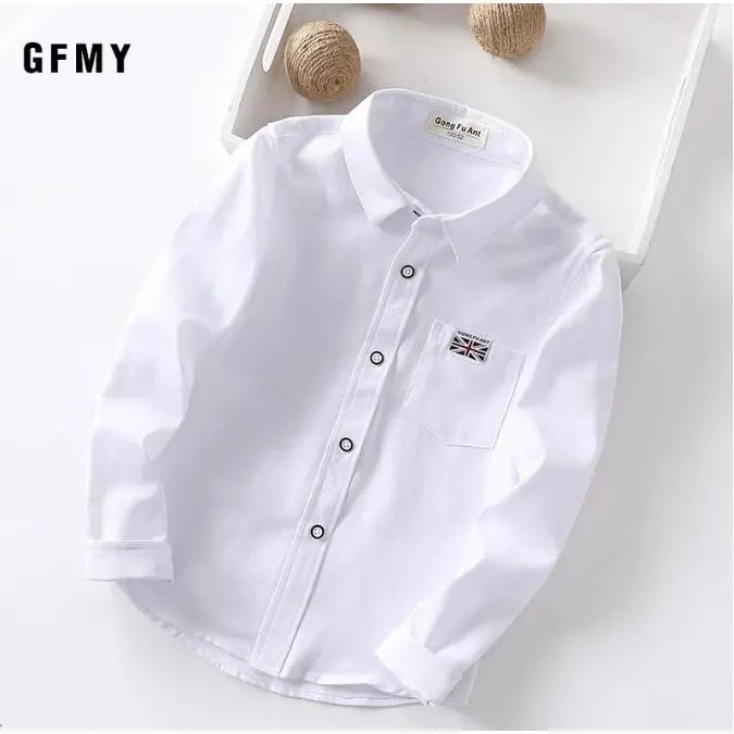 Kemeja Anak-anak Putih Kasual Warna Solid Katun 100% / Kemeja Putih Lengan Panjang Kerah Turn-Down Anak-anak / Kemeja Untuk Anak Laki-laki Anak-anak Atasan Polos