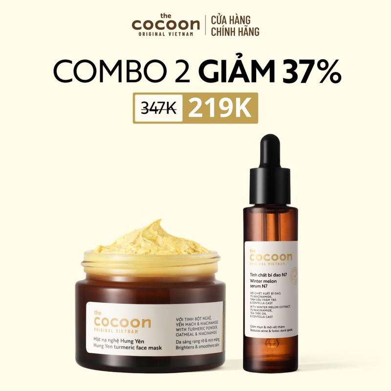 COMBO Tinh chất bí đao N7 (serum) 7% Niacinamide sạch mụn chuyên sâu & mờ vết thâm Cocoon 30ml + Mặt nạ nghệ Hưng Yên 30ml