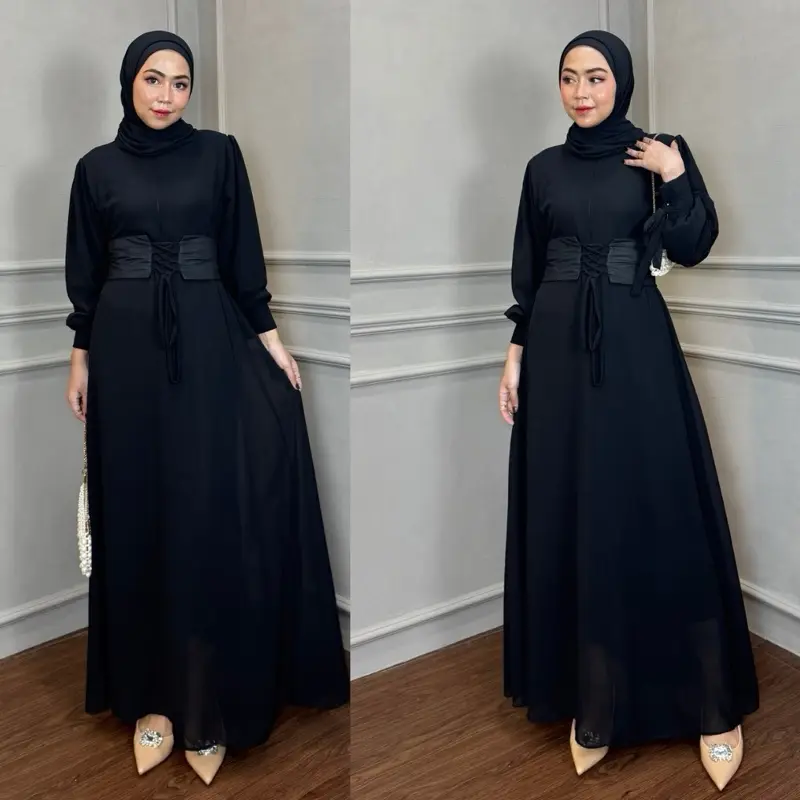 Lively Dress Ceruty Full Puring Gaun Prewedding Baju Kondangan Wanita Bahan Lebar Simple Karet Muslim 1