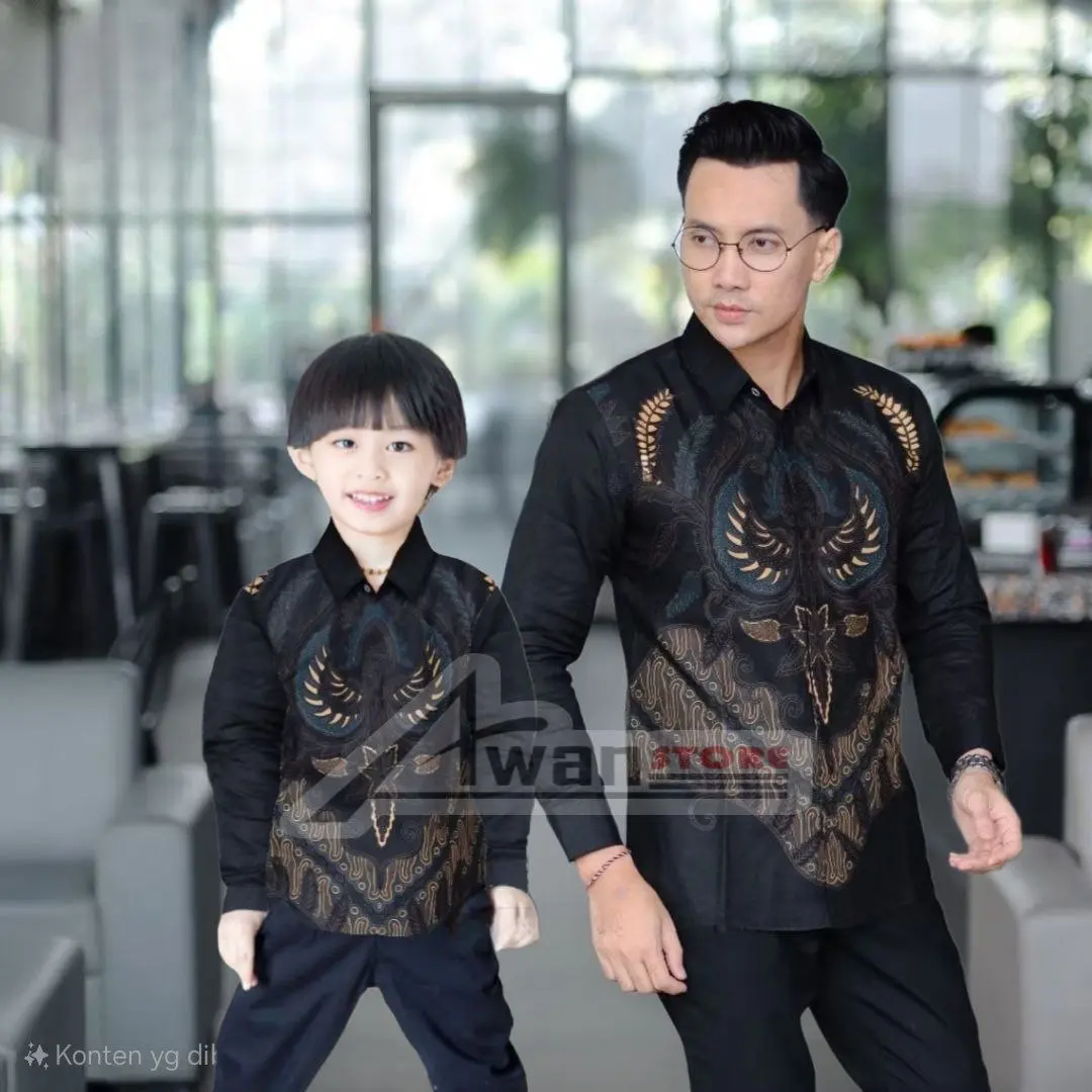 TERBARU KEMEJA BATIK PRIA BATIK CAKRAWALA HITAM BATIK DEWASA DAN BATIK ANAK