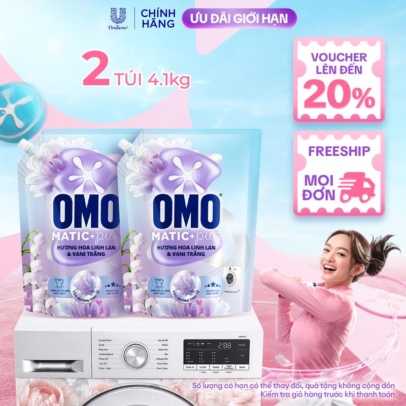 Combo 2 Nước giặt OMO Matic Pure Cửa Trước Hương Linh Lan & Vani Trắng 4.1KG