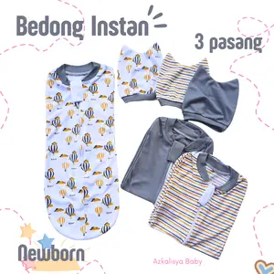 3 Bedong Bayi Instan Resleting Hoodie + Topi Cewek Cowok Baru lahir bunda katun Perlengkapan Newborn Perempuan