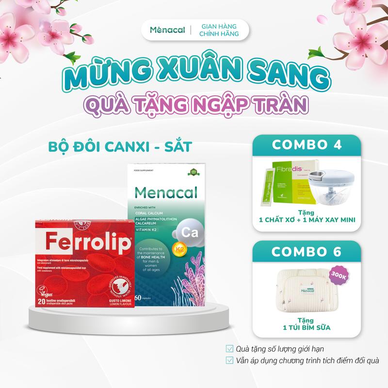 Bộ đôi Sắt bao vi nang Ferrolip & Canxi tảo biển Menacal
