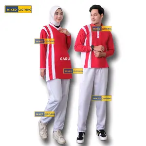MIXEDCLOTHING setelan olahraga couple muslim merah putih  Pria wanita  Sport