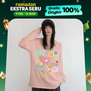 Oversize Outfit Clothes | Kaos Lengan Panjang Tangan Karet Motif Flower Bloom Baju Kaos Oversize Unisex Pria & Wanita Bahan Cotton