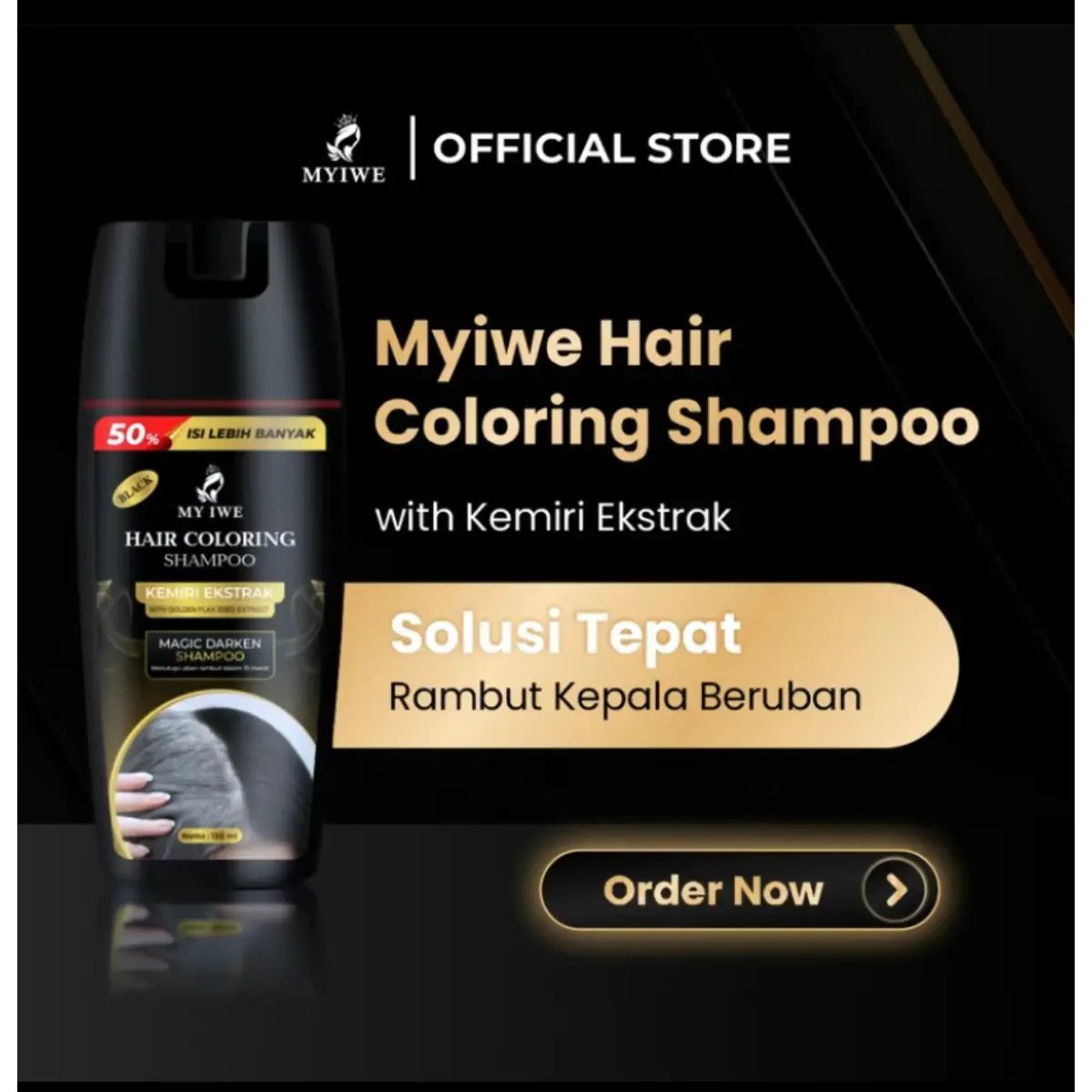 Myiwe Coloring Hair Shampo (Black 150 ML) Penghitam Uban Rambut Beruban