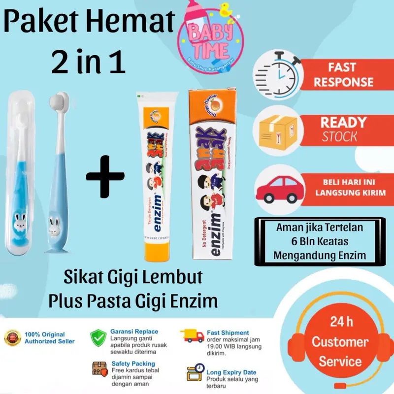 Paket Hemat Sikat Pasta Gigi Enzim Pigeon Bayi dan Sikat Gigi Bulu Lembut 2in1 FREE CASE pasta gigi seka 0