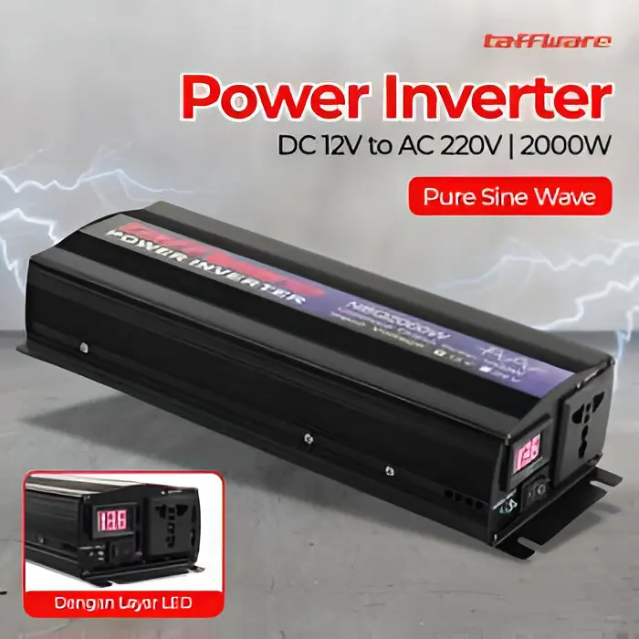 Taffware Power Inverter Pure Sine Wave PSW Car DC 12 Volt to AC 220 Volt 2000W NBQ2000W Peralatan Kipas 0