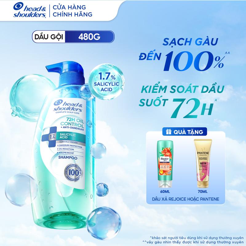 [Size 480ml tiết kiệm][Live] Dầu Gội HEAD & SHOULDERS 72 GIỜ Kiềm Dầu Da Đầu Và Làm Sạch Gàu Vượt Trội - Chai 480g