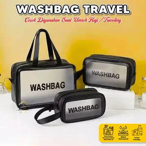 ANP88 - Washbag Travel Transparan Anti Air Tas Kosmetik Haji Umroh Toiletries Bag Bahan PVC Tebal Waterproof Desain Semi Frosted Kapasitas Luas Cocok untuk Haji Umroh dan Traveling