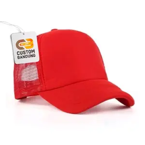 Custom Bandung Topi Jaring Trucker Merah Bisa Request Sablon Logo Nama untuk Gaya Anda