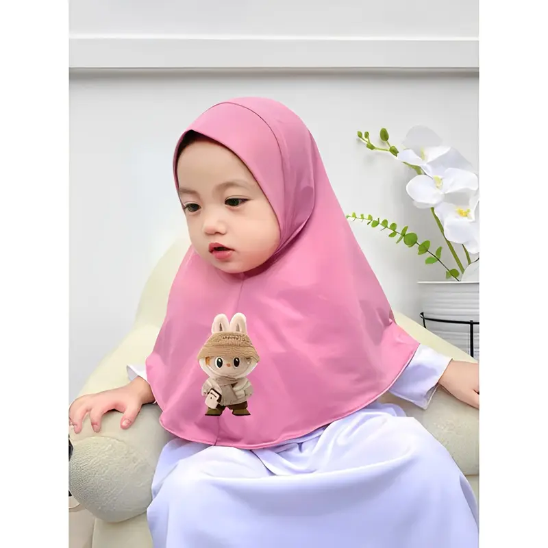 Jilbab Anak Lucu Labubu Bayi 0-18 Sampai 2 Tahun Bulan Kerudung Anak Muslim Instan Sekolah 4