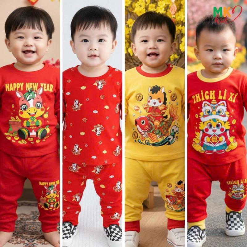  MK KID Bộ Quần Áo Dài Tay Tết 2026 Và NOEL Cho Bé Trai Bé Gái 7-30KG Cao Dưới 1m25 Đồ Tết Họa Tiết Kute Chất Thun Lạnh Mềm Mát Unisex Size 80-170 