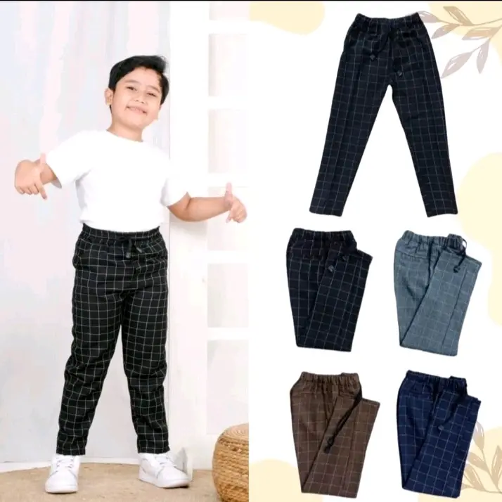 celana panjang tartan anak 1-13 tahun unisex garis kotak kotak 6