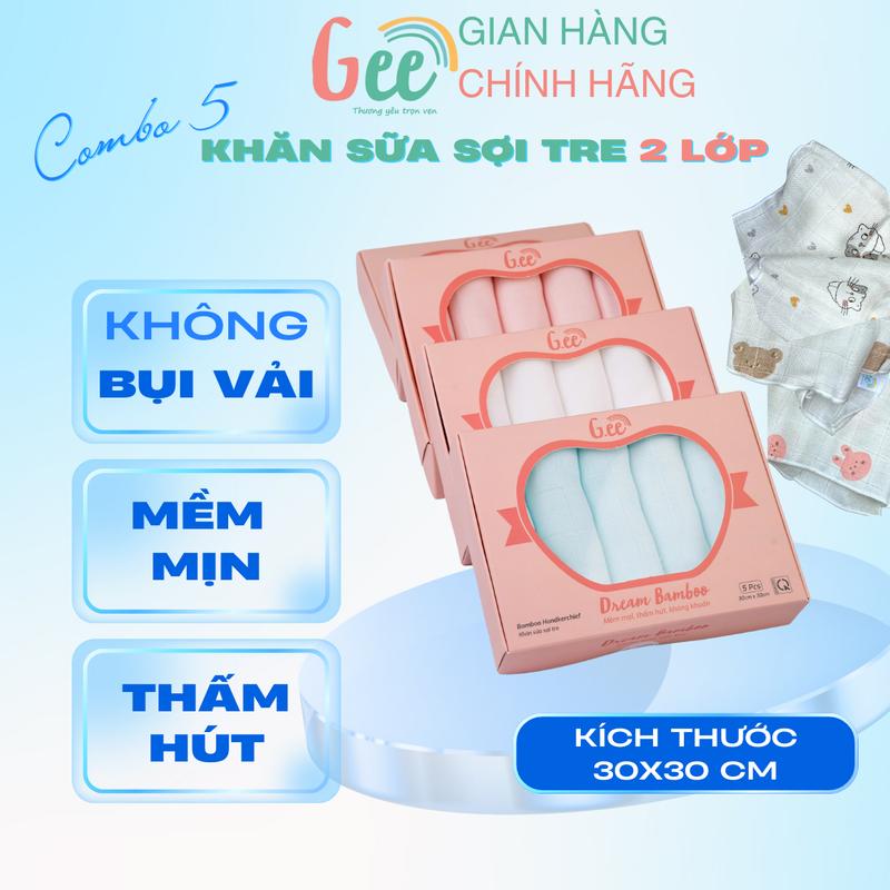 Khăn sữa sợi tre Gee cao cấp, set 5 khăn xô mềm mịn, thấm hút, kháng khuẩn, kích thước 30x30cm, an toàn, lành tính