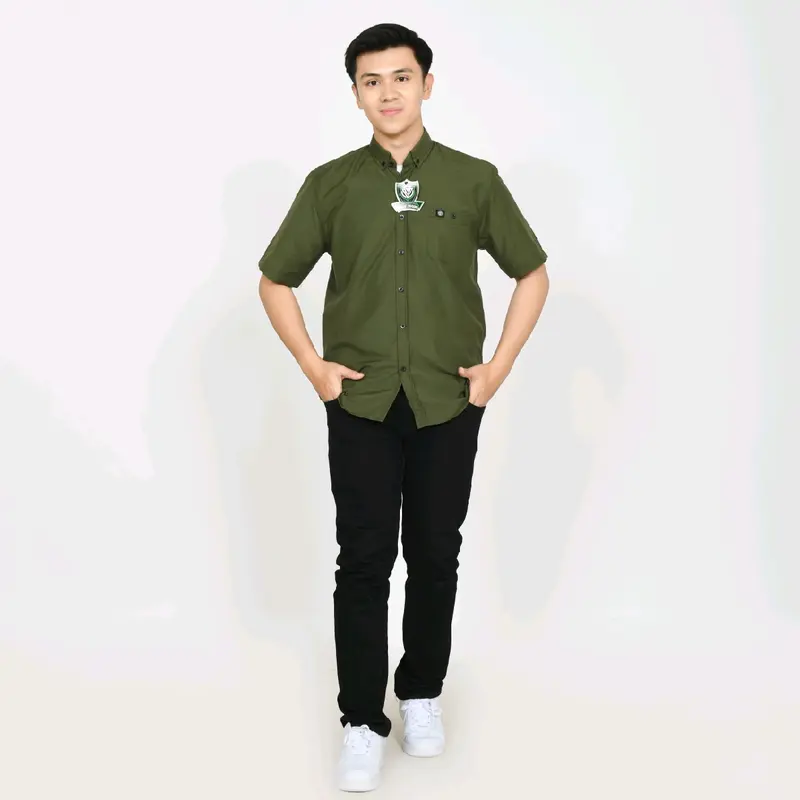Army Kemeja Polos Couple Ayah dan Anak Lengan Pendek Kemeja Pria Dewasa Dan Anak Laki Laki Warna HIJAU ARMY Fashion Baju Katun Panjang Santai Navy Hitam Keluarga Putih 4