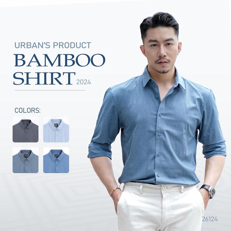 Áo sơ mi Shirt Có Cổ Menswear nam URBAN cao cấp vải Bamboo Thoáng Khí, Chống Nhăn, Phom Slim Phong Cách Lịch Lãm Mặc đi làm, đi học NO 26124