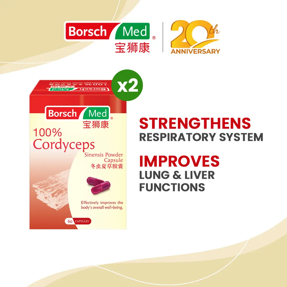 Borsch Med 100% Cordyceps Sinensis Powder Capsule 200mg x 60 capsules (Twin Pack)