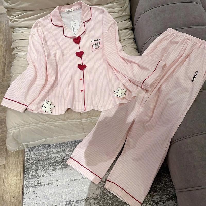  N360 -Pijama kẻ hồng cotton co tiểu thư dễ thương micky cho nữ - Bộ ngủ mặc nhà hàng quảng châu cao cấp 