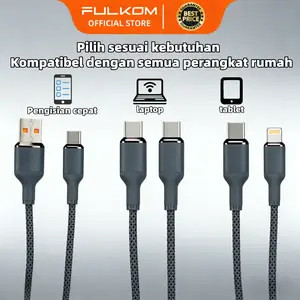 FULKOM FK620 Kabel Data Grey Anyaman Tembaga & Tenun Braided Premium - Kepala Alloy Awet Aksesoris Anti Patah Fast Charging 66W 38W USB Type C Lightning