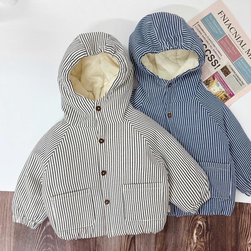 [BeHan] Áo khoác bò kẻ trần bông dày dặn cho bé trai bé gái 8-21kg - A25B120