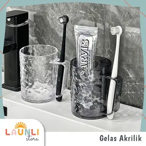 Gelas Sikat Gigi Odol Kristal Dengan Gagang Cangkir Minum Kumur Akrilik Unik Mug