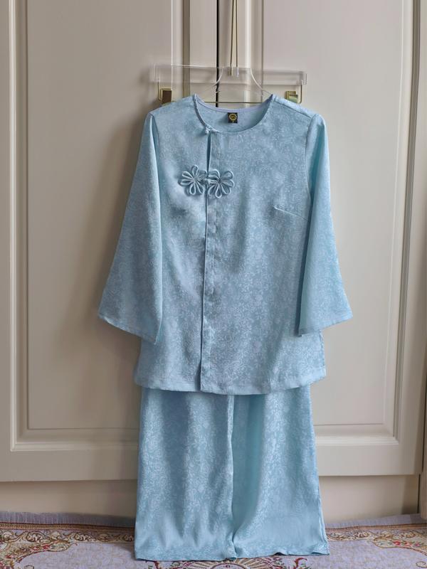 DL131 GẤM XANH BLUE PASTEL   Họa Y Pháp Phục  bộ Đồ Lam Đi chùa -  phật tử lụa cao cấp- Size S M L XL  XXL 3XL-Mặc tết Women thanh Lịch hoa mai sentrung nien bà ba cho áo nữ việt dài  mới  nhất trang phục truyền thống 