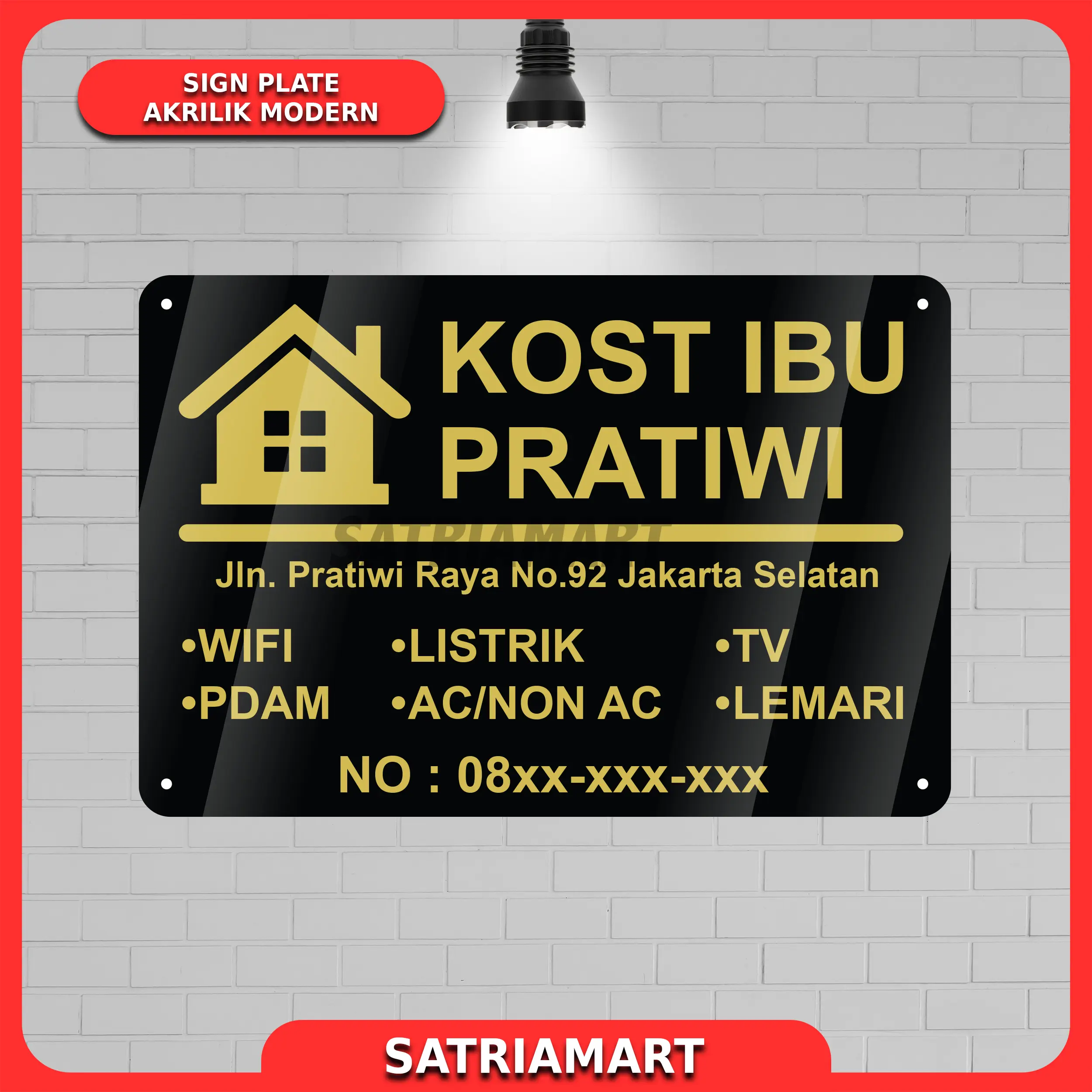 Plang Papan Nama Akrilik Custom Nama Kontrakan/Nama Kost-kostan/Nama Villa/Nama Kios/Nama Apartemen/Nama Usaha/Nama Warung