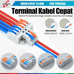 CASTA Konektor Kabel Cepat Tuas 32A Terminal Block Quick Connector PA66 ABS Tahan Api Sambungan Kabel Serabut Kawat 0.5-4mm² Pilihan Type 1 In 1 Out 2 In 2 Out 2 In 4 Out Aman Rapi Instalasi Listrik Rumah Profesional