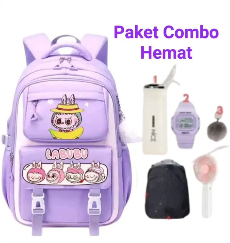 Tas Ransel Anak Perempuan Motif Lucu Labubuu TK SD Tebal dengan Banyak Bonus - Fashion 0