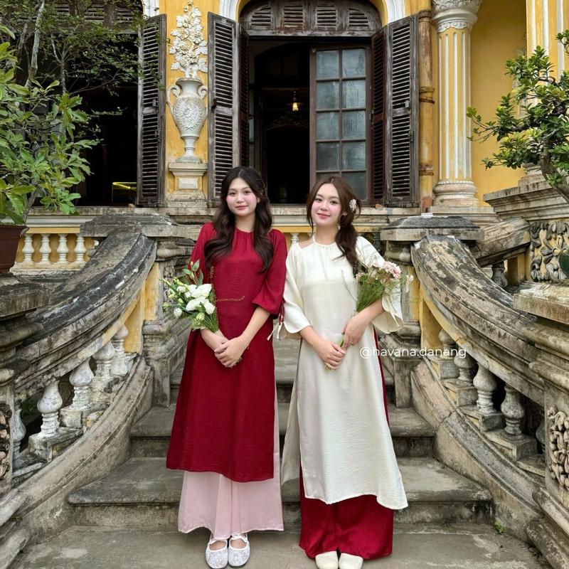   HAVANA  CÓ BIGSIZE - Áo dài lụa đũi Ý LAN cổ yếm cách điệu dáng cách tân suông kèm quần Satin AD194 