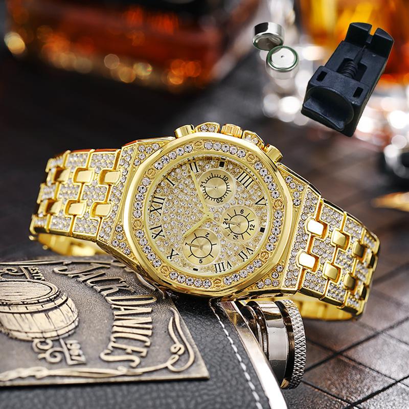 Đồng Hồ Kim Cương, Thời Trang Và Phong Cách, Dây Thép Đầy Sao Thiết Kế Độc Đáo Thời Trang, Mặt Kim Cương Đầy Đủ, Đồng Hồ Thạch Anh Chữ Số La Mã Ba Mắt
