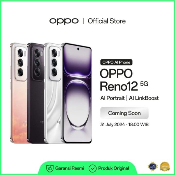 COD OPPO Reno 12 5G RAM 12/256 Warna Silver, Pink, Brown FREE GIFT OPPO Care RENO 1